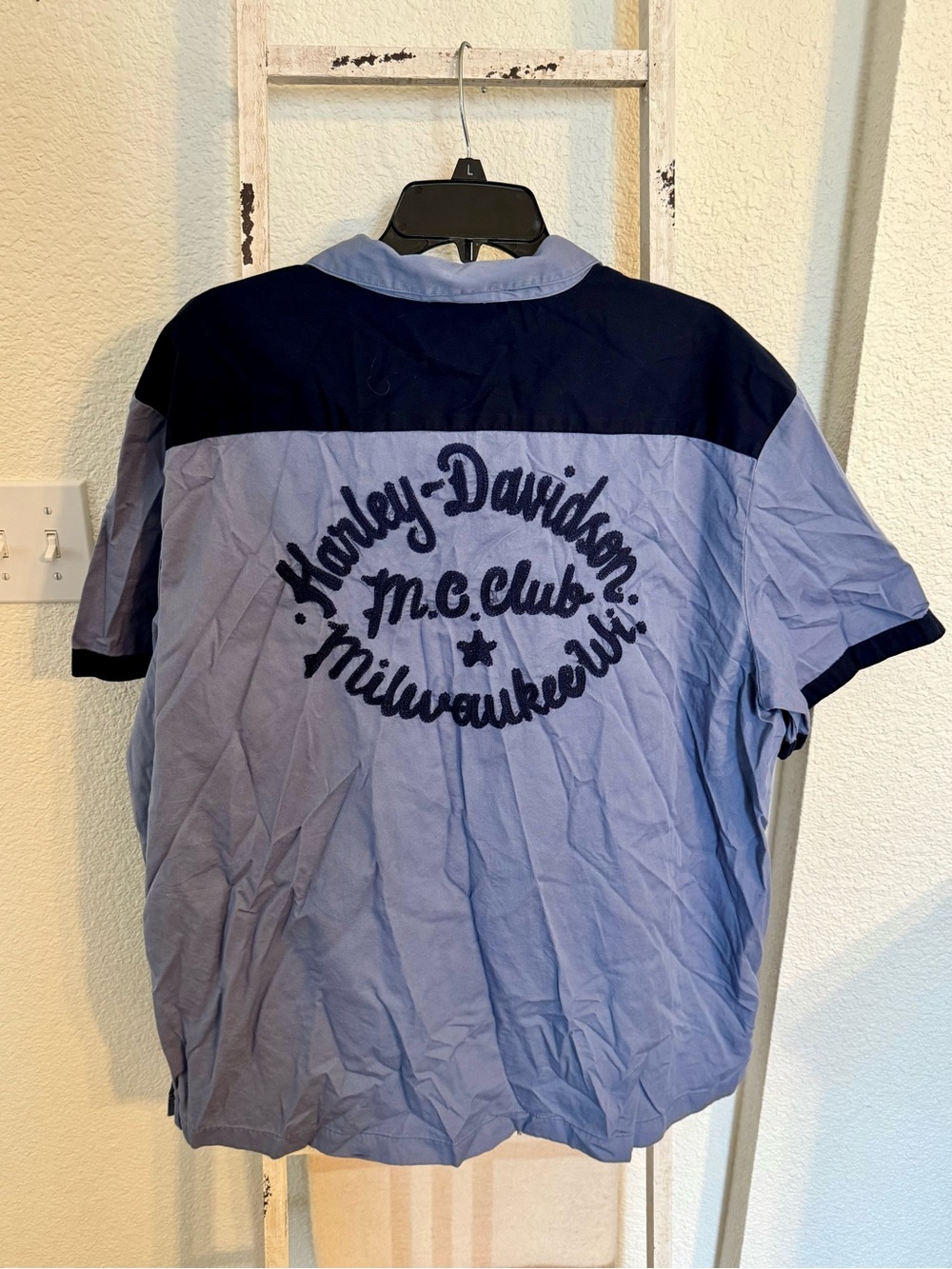 Harley-Davidson Men’s Milwaukee Light Blue MC Club Shirt with Navy Trim Cotton
